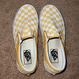 Yellow checkered slip on vans